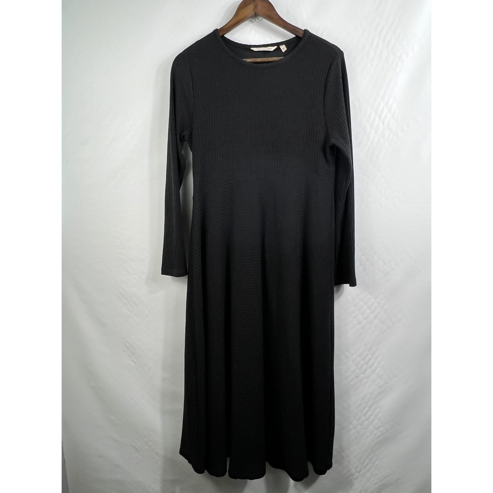 Soft Surroundings Dress Womens PL Black Ribbed Midi Fit & Flare Long Sleeve‎